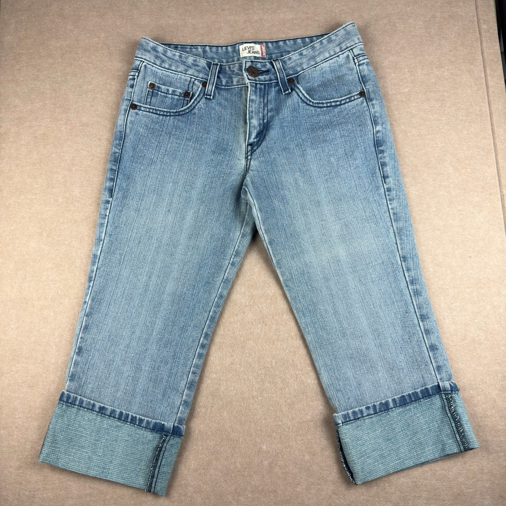 Levi's Jeans 7 Womens Light Wash Cropped Denim Capris Cuffed Mid Rise Pants‎